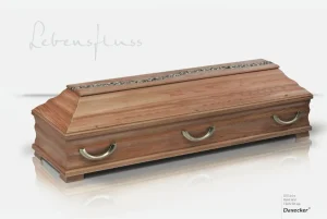 Holzsarg mit Schriftband am Deckel, Serie Lebensfluss
