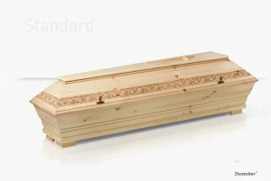 Heller Sarg mit geschnitztem Zierband, Serie Standard