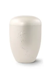 Cremefarbene Urne mit silbernem Sternenmotiv
